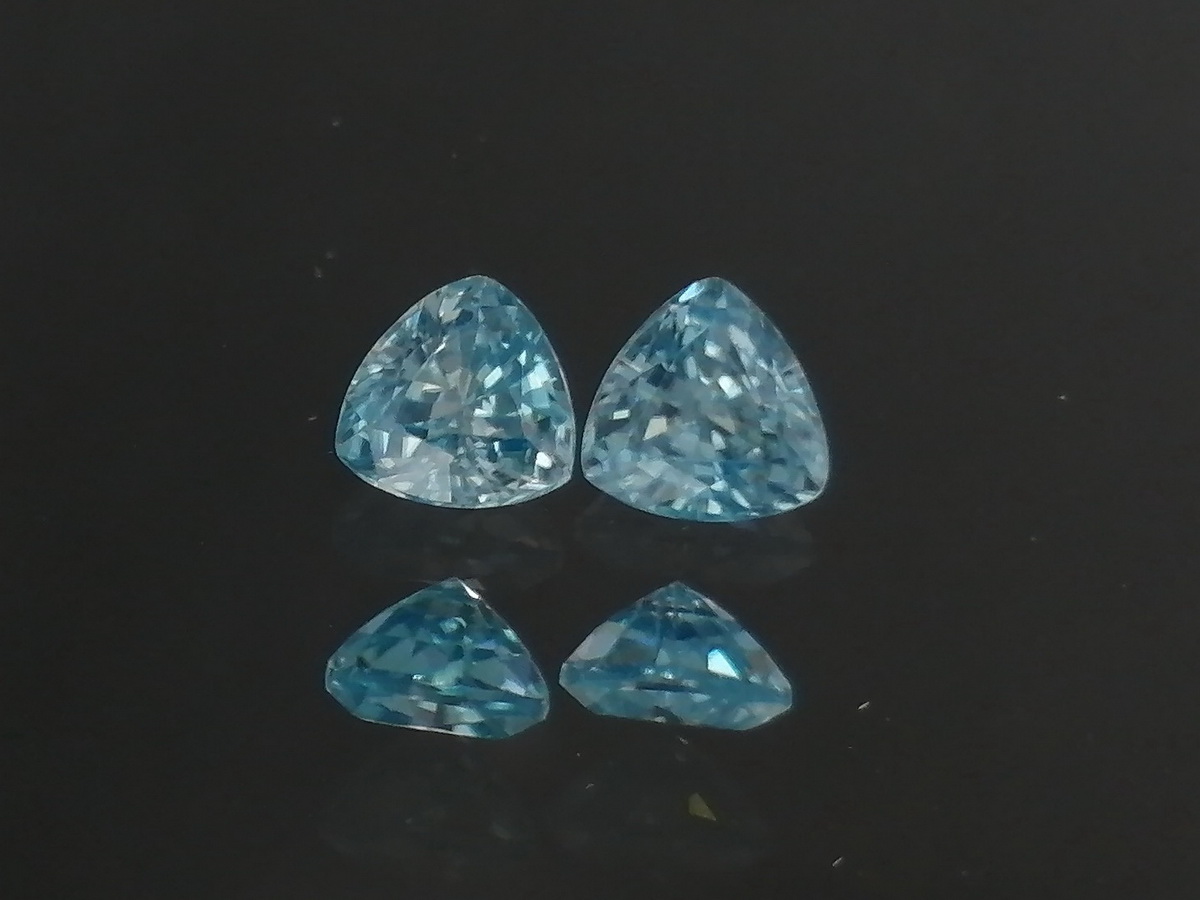 Matching pair of sky blue Zircon trialgle/trillion calibrated at 6mm from Cambodia