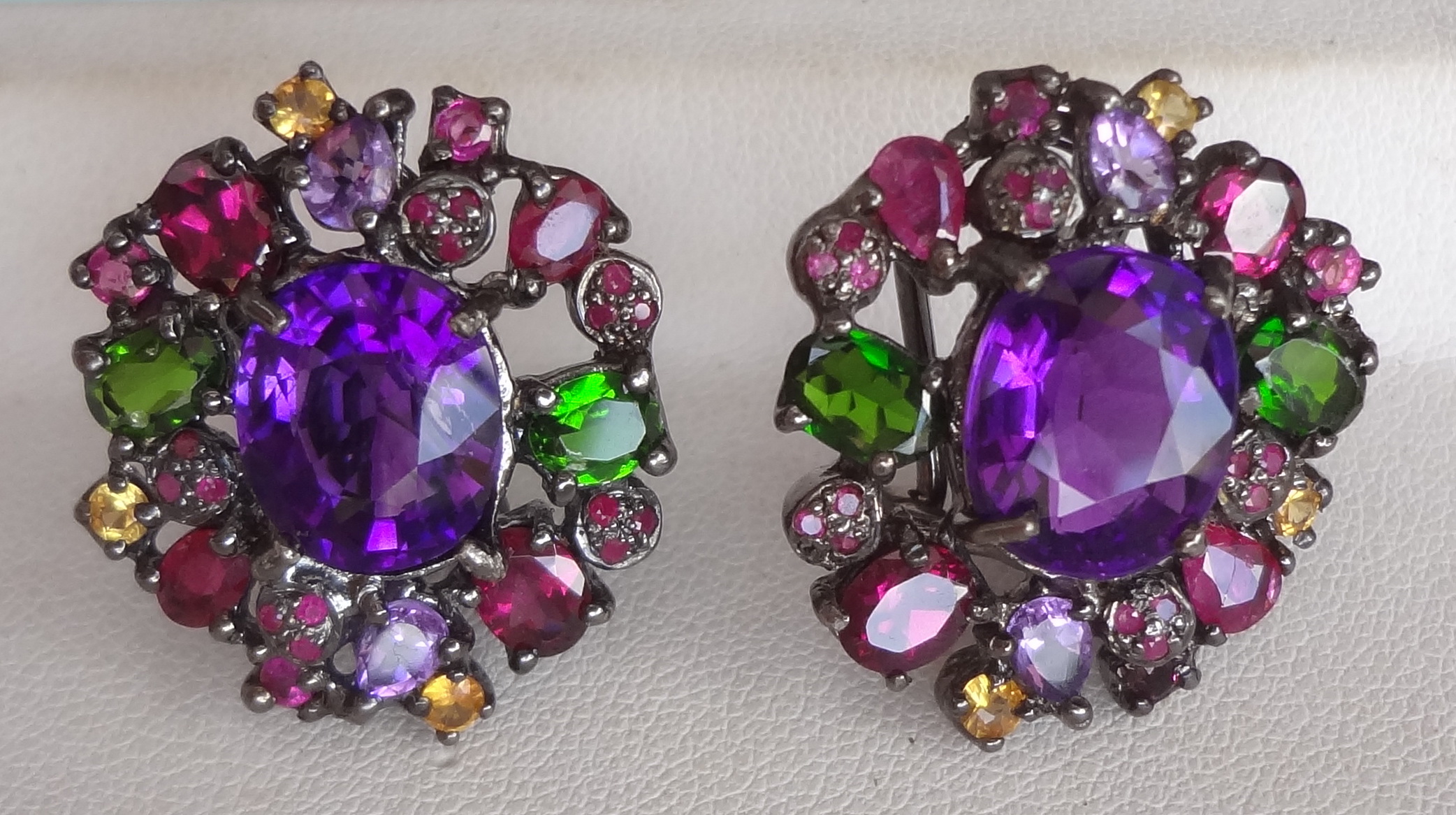 Natural Amethyst and mix gemstones earrings, rich and colorful natural gemstone earrings jewel. 