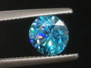 7.5mm precision brilliant cut blue zircon with excellent B grade color. 