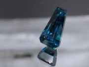 Grade AAA color, rare extremely high hue fancy tapered baguette / trapezoid natural blue zircon of 6.59ct