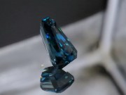 Grade AAA color, rare extremely high hue fancy tapered baguette / trapezoid natural blue zircon of 6.59ct