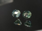 Pair of natural blue green yellow Zircon oval calibrated at 6mm by 8mm from Cambodia