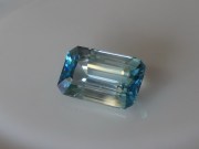 Purchase large emerald cut blue Zircon bi-color gemstone white and blue. 