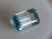 Purchase large emerald cut blue Zircon bi-color gemstone white and blue. 