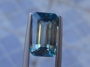 Purchase large emerald cut blue Zircon bi-color gemstone white and blue. 