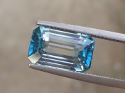 Purchase large emerald cut blue Zircon bi-color gemstone white and blue. 