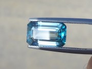 Purchase large emerald cut blue Zircon bi-color gemstone white and blue. 