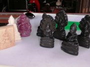 Buddha and Ganesha Carvings made of Tektite, Amethyst, Topaz, Ruby, Mother of Pearl, Marble, Bone, Ivory and more. 