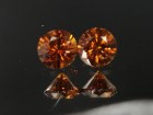 6.5mm wide calibrated pair of Hyacinth deep reddish orange natural zircon cut in round brilliant shape for earrings or studs jewelry