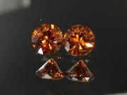 6.5mm wide calibrated pair of Hyacinth deep reddish orange natural zircon cut in round brilliant shape for earrings or studs jewelry