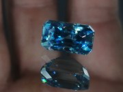 Blue Zircon Gemstone: 7ct+ trimmed baguette (octagon / step cut) sky blue Zircon from Cambodia