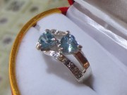 Double heart shaped blue zircon silver ring from Cambodia